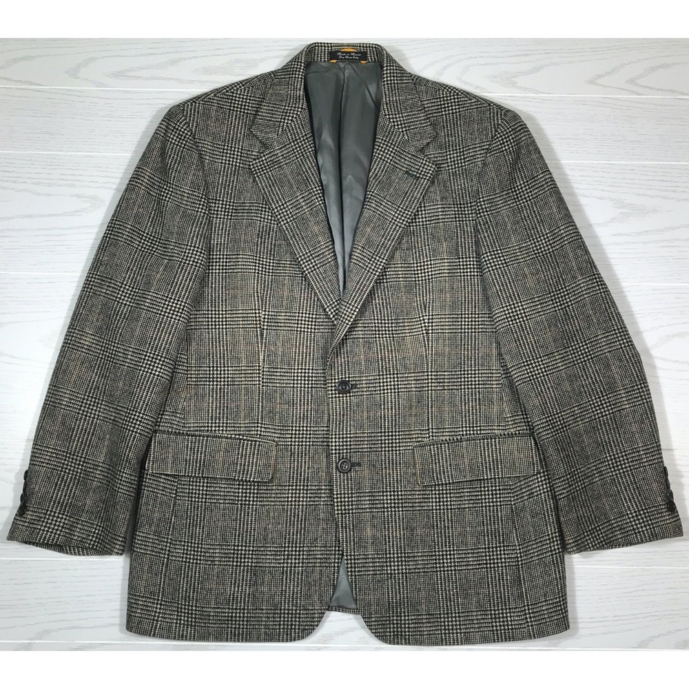 Vintage Bill Blass Camel Hair Blazer 40S Houndstooth Windowpane 2 Button Classic